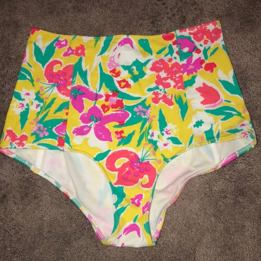 Bright floral high waisted swim bottoms
